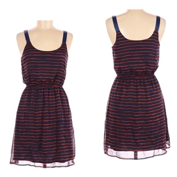 Navy and rust brushstroke striped dress size small - Picture 1 of 8